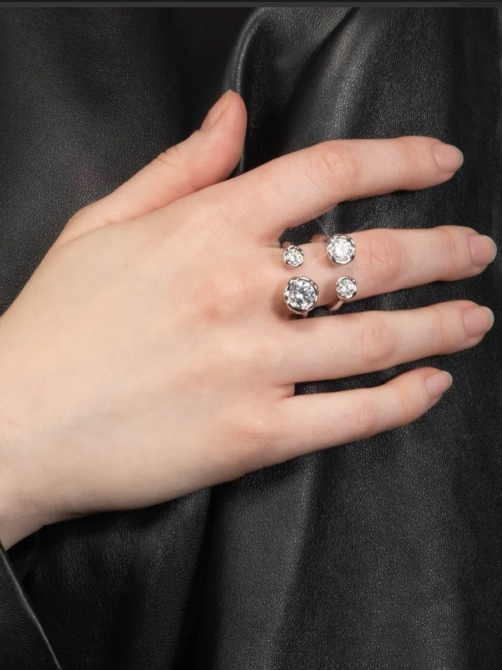 ALEXIS BITTAR Asterales Open Ring Size 7 Silver Clear CZ Adjustable MY15 - Picture 8 of 9
